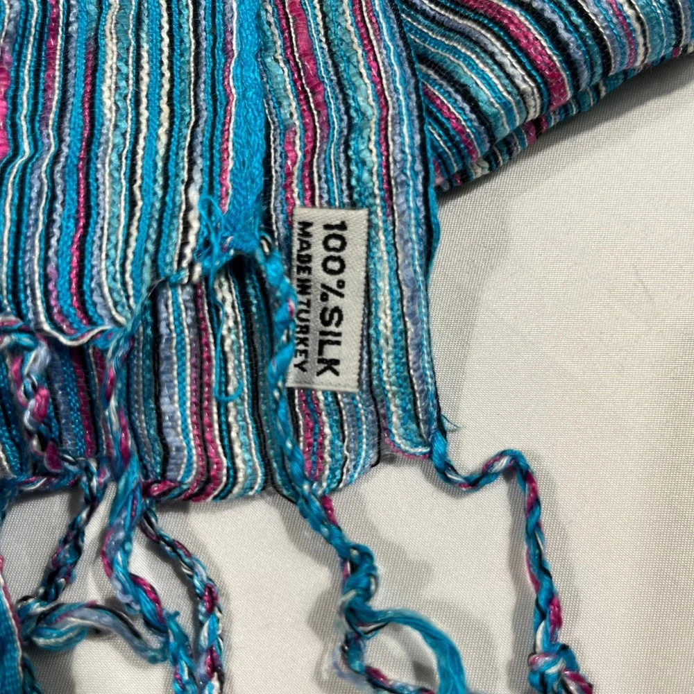 Silk Scarf Women Multi-Color Striped Fringe Lightweight Accessory